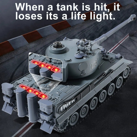 RC Military Tank Tiger I WW2 Battle Toy With IR Battle showing rear lights on black surface