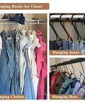 Heavy Duty 3.7 Inch S Hooks For Hanging Jeans Pans Pots Bags Towels And Plants Black Steel Fits Closet Rods Under 1 Inch Diameter Perfect Kitchen And Home Organization Space Saver displayed with clothes