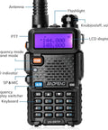 Front view of UV 5R 8W Dual Band Two Way Radio With Earpiece 1800mAh Battery Desktop Charger 128 Channel Ham Radio, showing controls.