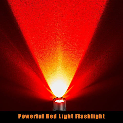 4 Piece Red Light Flashlights Red LED Pen Light Compact Torch illuminating red light beam on wall