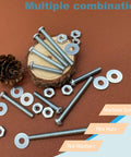 Top Notch Heavy Duty Eight Thirty Two Machine Screw Assortment Set With Zinc Plated Carbon Steel Bolts Nuts And Flat Washers For Garage Builds And Diy Repairs Built Like A Tank And Goes Together Quick, featuring screws, nuts, and washers.