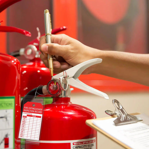 Hella Secure Fire Extinguisher Inspection Tag Covers With Tight Resealable Clear Pvc Sleeves And Heavy Duty Galvanized Steel Security Wires For No Sweat Monthly Compliance Tracking And Solid Tamper Proof Safety Checks