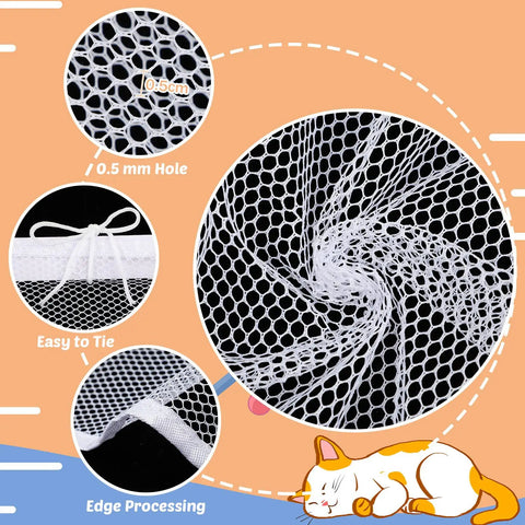 Close-up of Balcony Pet Net For Cats And Dogs, 16.5 Ft By 2.5 Ft Anti Fall Mesh Fence Netting with 0.5mm holes, easy tie features.