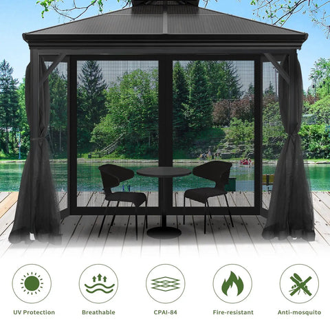 Universal Mosquito Netting For 10x12 Gazebos with Zippered Mesh Curtains installed on patio