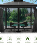 Heavy Duty 10x10 Canopy Mosquito Netting With Zipper Panels enclosing an outdoor gazebo with chairs and a table inside