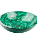 Straight Up Stunning Malachite Green Vessel Sink With Nonporous High Gloss Finish, 21-inch round bowl for bathroom or kitchen.