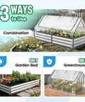 Raised Garden Bed With Cover And Mini Greenhouse Kit For Outdoor Use Galvanized Metal Planter Box Includes Two Screen Window Panels