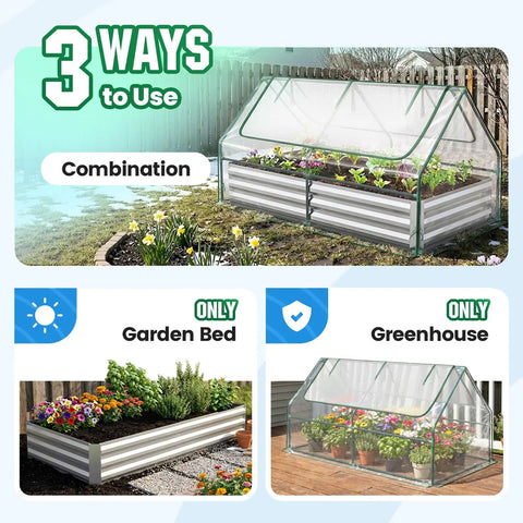 Raised Garden Bed With Cover And Mini Greenhouse Kit For Outdoor Use Galvanized Metal Planter Box Includes Two Screen Window Panels