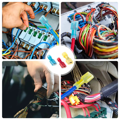 Ftimda 90pcs nylon insulated female spade connectors kit; blue, red, yellow terminals for 12-10 to 22-16 AWG wiring