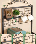 Rolling Coffee Bar Cart On Wheels For Small Spaces With 5-Tier Storage, syrup rack, tea pod drawer, featuring removable hooks.