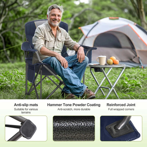 Man sitting in Oversized Heavy Duty Folding Camping Chair Outdoor With Cup Holder Storage And Built In Cooler 600D Oxford