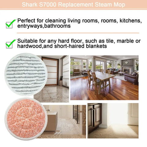 10 Pack Replacement Steam Mop Pads For S7000 Series compatible with Shark mop showing home cleaning usage and pad types