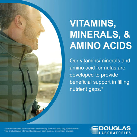 Man in outdoor gear representing vitamins, minerals, and amino acids support by Douglas Laboratories