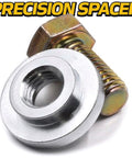 Beefed Up Heavy Duty Steering Gear Kit With Precision Machined Pivot Bushing Upgrade hardware, nut and spacer close-up