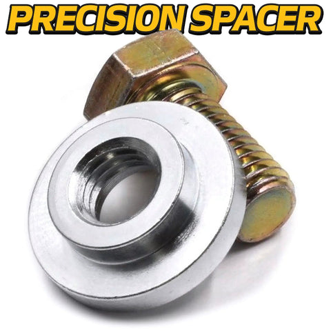 Beefed Up Heavy Duty Steering Gear Kit With Precision Machined Pivot Bushing Upgrade hardware, nut and spacer close-up