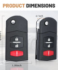 Dimensions of Flip Remote Key Fob Shell Replacement For Mazda 2 3 5 CX7 CX9 2006 2015 Car Key Case Cover 3 Button