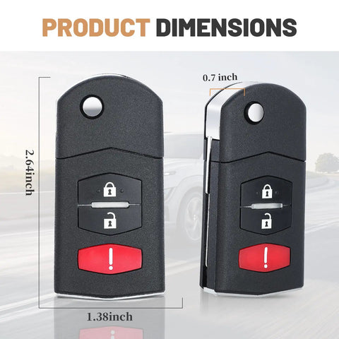Dimensions of Flip Remote Key Fob Shell Replacement For Mazda 2 3 5 CX7 CX9 2006 2015 Car Key Case Cover 3 Button