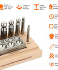 Heavy Duty Steel 8 Hole Dapping Block And 8 Matching Punch Set For Jewelry Making And Metal Shaping Includes Wooden Stand