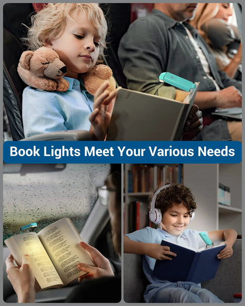 Children using USB Rechargeable Clip On Book Light For Late Night Reading With Eye Care Glow Portable LED Reading Lamp.