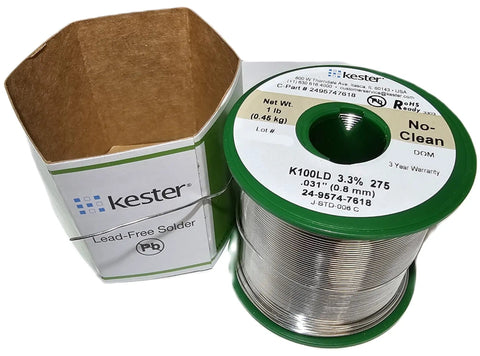 Lead Free No Clean Solder Wire 0.031 Inch Diameter K100LD Alloy For Electronics And PCBs with flux 3.3 percent RoHS compliant spool