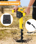 Cordless Electric Post Hole Digger With 11 By 3 Inch Auger Bit for Fence Posts, featuring battery and charger
