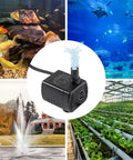 Tiny Yet Mighty Submersible Water Pump, 3W Adjustable Flow Up To 50 GPH, used in aquariums, fountains, and hydroponics.