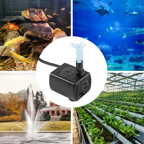 Tiny Yet Mighty Submersible Water Pump, 3W Adjustable Flow Up To 50 GPH, used in aquariums, fountains, and hydroponics.