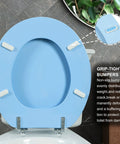 Blue Round Toilet Seat With Zinc Alloy Hinges, No Fuss Easy Install And Clean, Scratch Resistant Natural Wood Finish