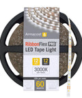 Dimmable 12V Warm White LED Strip Lights, 60 LEDs Per Meter, 32.8 Ft, Peel and Stick Install, UL Listed, Energy Efficient packaging