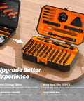 115 In 1 Precision Screwdriver Set With 103 Magnetic Bits for electronics on wooden surface, open case view