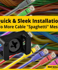Slim 0.6 Inch Cable Tie Mounts With Screws 100 Pack Black beside rainbow network cables.