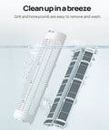 Grill and honeycomb filter of Evaporative Air Cooler 40 Inch Tower Fan With 80 Degree Oscillation submerged in water for cleaning.