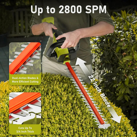 Person using a 22 Inch Cordless Hedge Trimmer With Two Batteries And Charger 20V Lightweight Handheld Electric Hedge Cutter