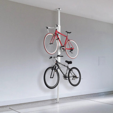 Aluminum Ceiling Bike Rack With Adjustable Height Mount For Two Bikes Heavy Duty Garage Storage And Display Stand Up To 200 Lbs Protects Ceiling With Top Plate Easy Install
