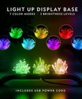 Awesome Crystal Growing Kit For Kids with Light Up Display Stand featuring vibrant green and white crystals on black base.