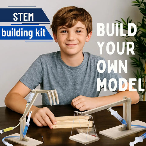 Hydraulics 4 In 1 STEM Kit For Kids 8 Plus Build Scissor Lift Platform Lifter Crane And Excavator Arm Powered By Water Educational Wooden DIY Science Toy That Makes Learning Physics And Mechanics Hands On And Kid Friendly Fun