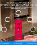 Electric Pepper Grinder with LED Light, Rechargeable and Up to 10X Faster One Touch Operation, shown in kitchen setting.