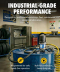 Heavy Duty Pneumatic Oil Pump Transfers 11.9 GPM Fast With Rust Resistant Stainless Steel And Icing Free Air Motor in workshop.