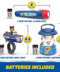 Paw Patrol LED Light Gift Set, Flashlight, Lantern, And Bike Light Bundle For Kids with included batteries