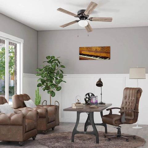 44 Inch Ceiling Fan With Light For Small Rooms LED Flush Mount Indoor Fan With 5 Blades Bronze Finish in home office