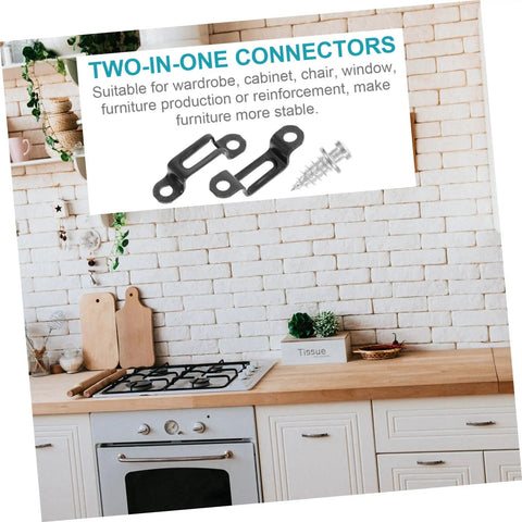 Invisible Furniture Connectors Set for Cabinets and Wardrobes, Two-in-One connectors displayed on kitchen counter.