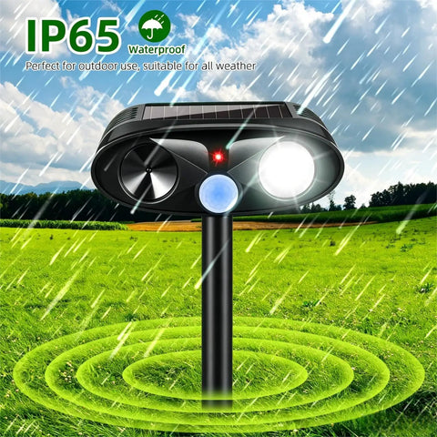 4 Pack Solar Ultrasonic Critter Repellent For Cats Raccoons Squirrels Rabbits And Foxes Outdoor Deterrent With Motion Sensor Waterproof Flashing Light, IP65 on stake