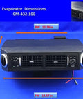 Universal Under Dash AC Kit With Evaporator And Compressor For Vintage Cars 12V 2A V Belt 12700 BTU, dimensions labeled