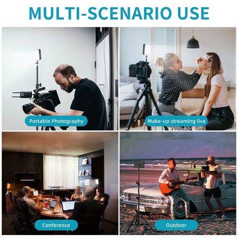 LED Video Light Kit Two Pack Lit With 18 Color Filters And Adjustable Tripod Stand For Photo And Video Shooting Streaming On YouTube TikTok Zoom High CRI Over 95 Dimmable Lighting For Cameras Computers And More used for various activities like photography, makeup streaming, conferences, and outdoor filming