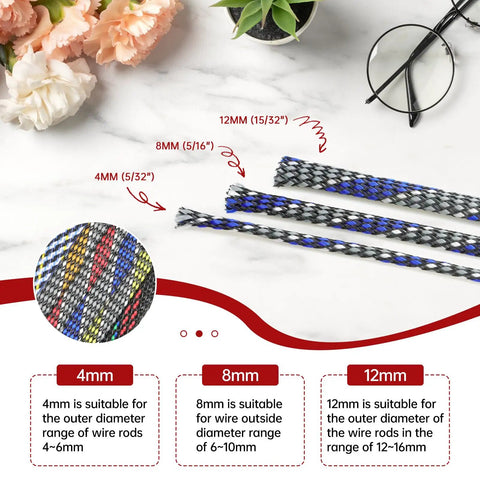 Braided Wire Sleeve Set For Cable Protection And Wire Management No Fuss Easy Protection Insulated PET Cotton Sleeving 12mm