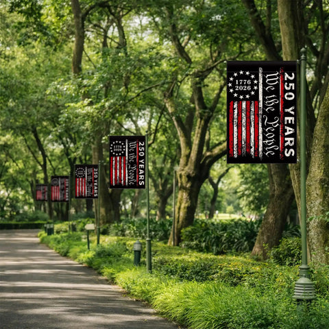 Two Sided 12x18 Inch 250th Anniversary USA Garden Flag Commemorative 1776 2026 We The People Patriotic Banner For Yard Lawn Waterproof Double Sided Display on lampposts