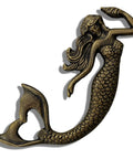 Heavy Duty Cast Iron Mermaid Bottle Opener For Beach House Kitchen Decor, seven inches long with detailed mermaid design.
