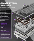 Kickass 75 Percent Tri Mode Wireless Mechanical Keyboard With Hot Swap Keys And Large 4000 Mah Battery For Smooth Typing Vibes And Heavy Gaming Flows In Dark Grey Finish exploded view showing gasket structure and layers.