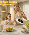 Mother and daughter using 10 In 1 Automatic Nut Milk Maker With 42 Oz Capacity For Almond Soy Oat And Plant Based Milks And Juices Dairy Free Beverages With LED Panel Delay Start Keep Warm And Self Clean in kitchen