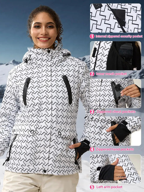 Women's Waterproof Ski Snow Jacket With Hood Fleece Lined Warm Winter Rain Coat Fully Taped Seams Windproof And Breathable Shell